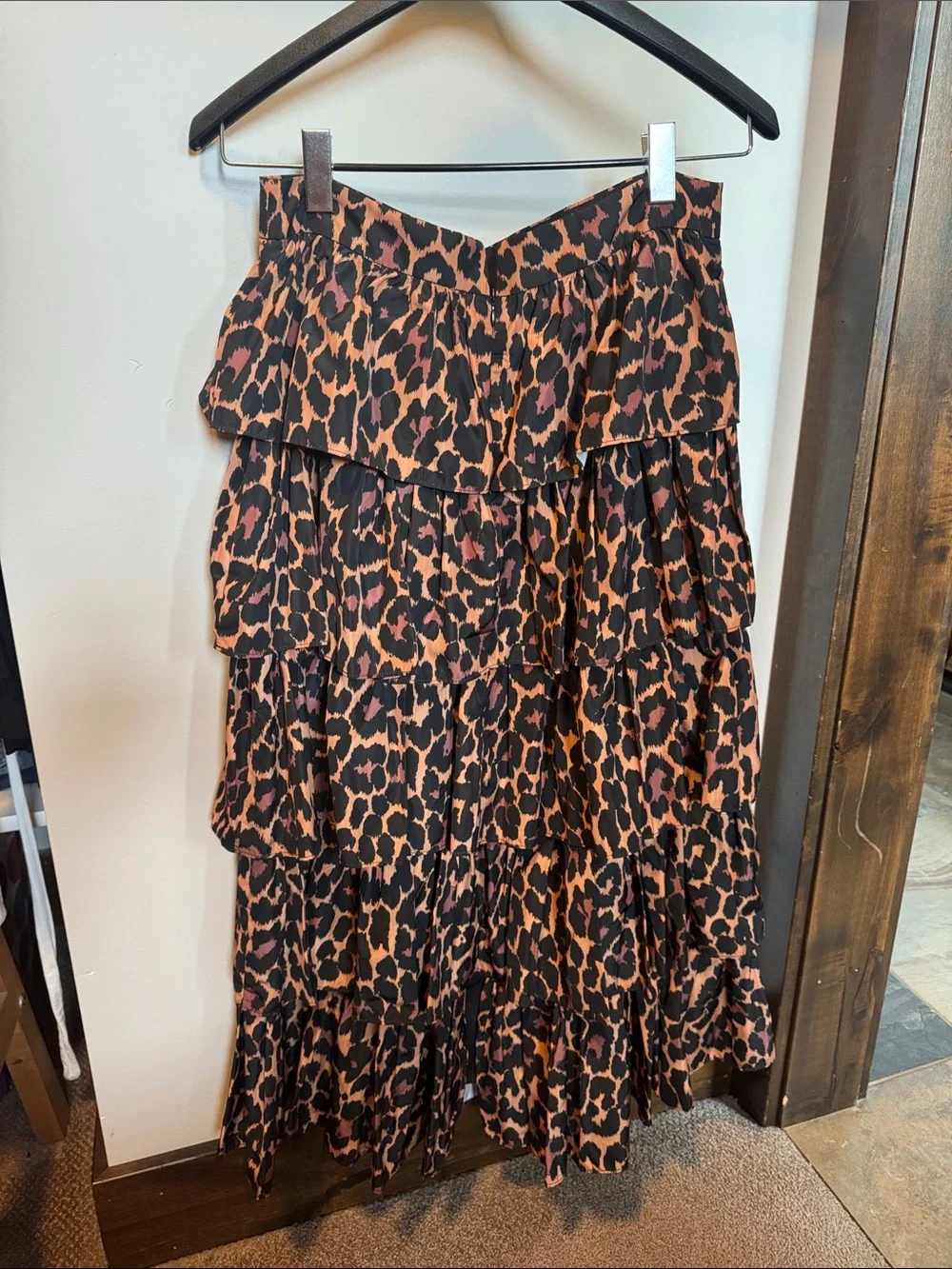 J.Crew animal print ruffled layered maxi skirt